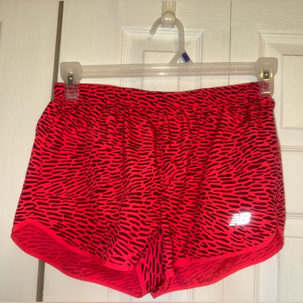 New Balance Red and Black Patterned Athletic Shorts